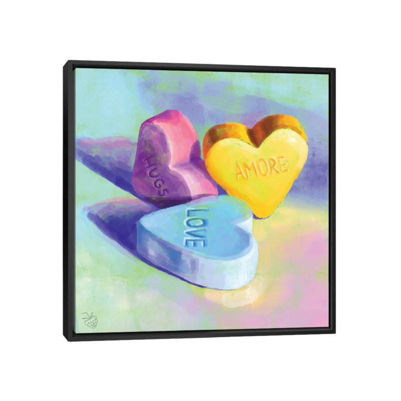 Bonbons cœurs - reproduction d'art murale - toile encadrée, Noir, Toile à cadre flottant sans passe-partout