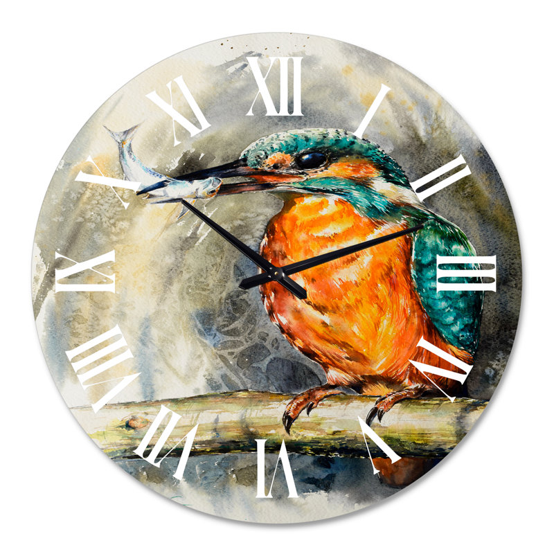 Martin-pêcheur d'Amérique mangeant un petit poisson - horloge murale traditionnelle, Grand