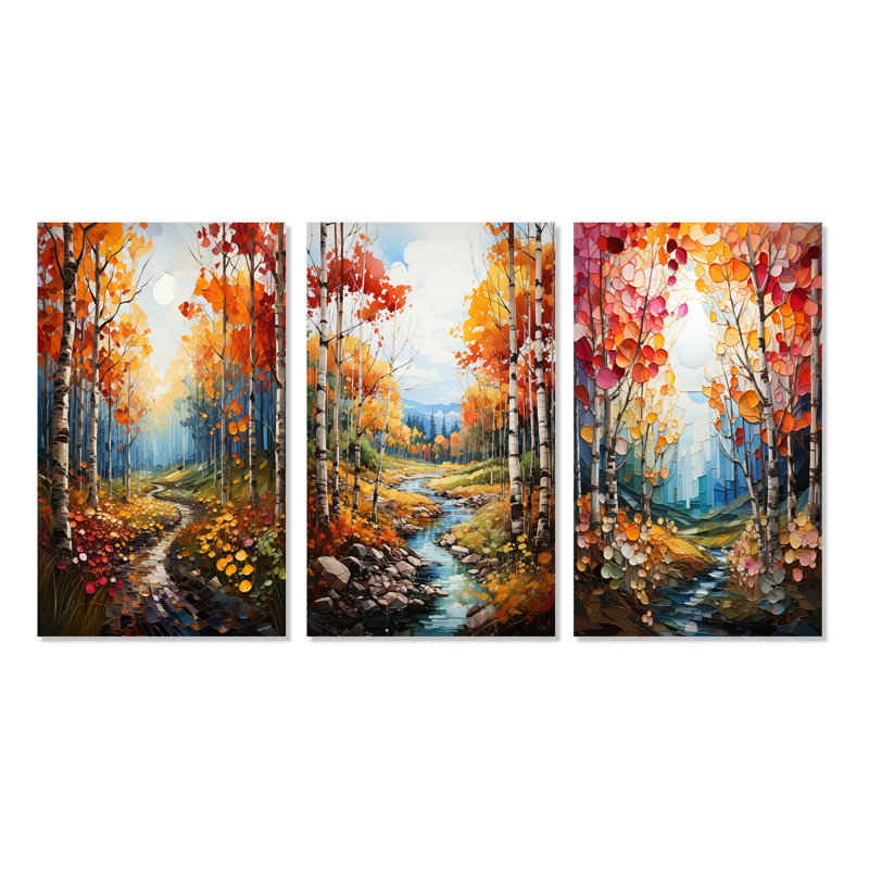 «Birch Woods Autumn Harmony», 3 pièces, Toile tendue, H 28 po x l 36 po