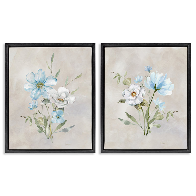 «Stupell Industries Delicate Flower Tendrils», ensemble de 2 toiles flottantes encadrées par Livi Finn, H 21 po x l 17 po