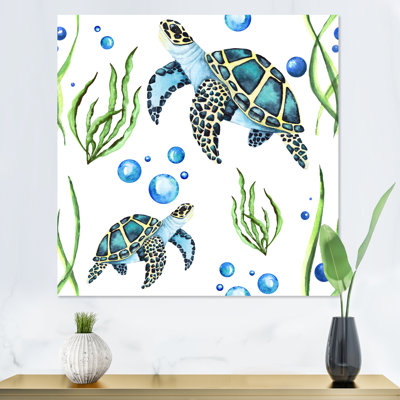 " Sea Turtle Seaweed and Bubbles " Watercolor Painting