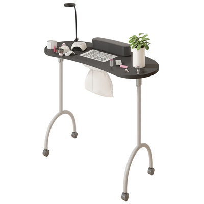 Portable Folding Manicure Nail Table with LED Lamp, Dust Collector, Wheels, Pink/White/Black