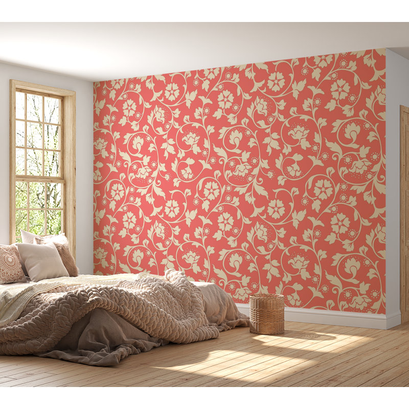 Murale pelez et collez de qualité supérieure - Motif floral rose, L 60 po x L 40 po