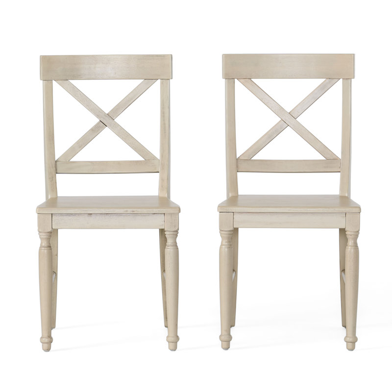 Chaise d'appoint en bois massif Liza, Blanc antique