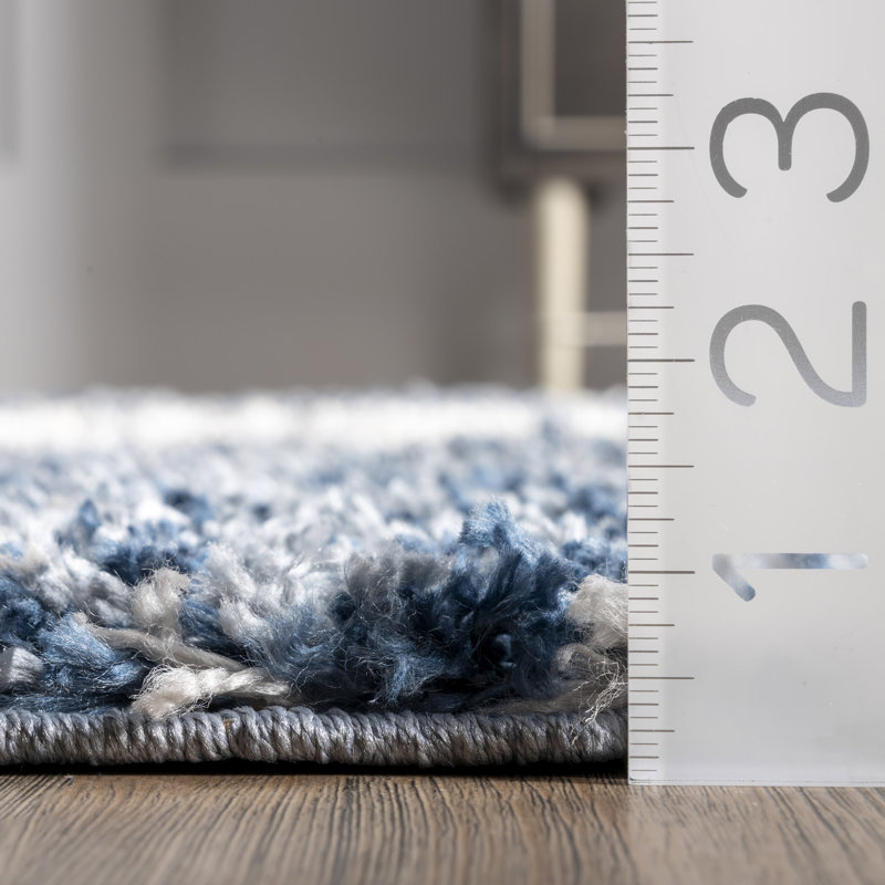 Hassan Geometric Blue Area Rug, Round 5'