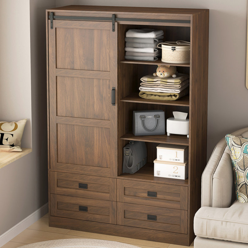 Armoire-penderie autoportante en bois avec 4 tiroirs