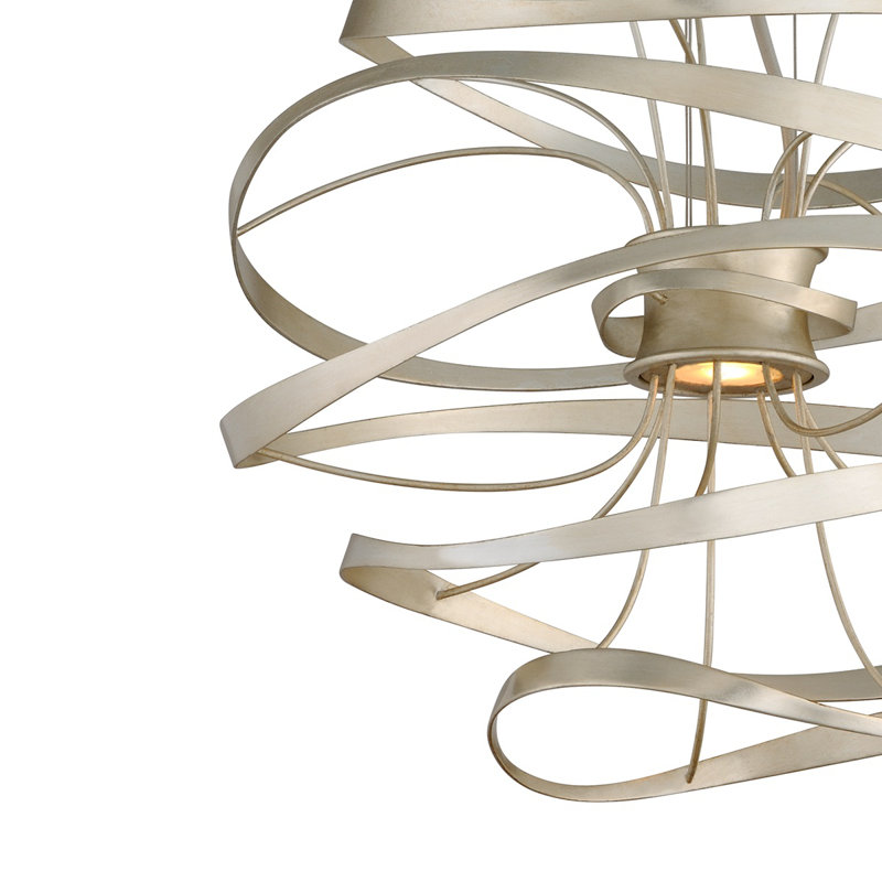 Calligraphy 2 - Light Unique Geometric LED Chandelier, 24" H x 26" W x 26" D, Silver Leaf with Polished Stainless Accents