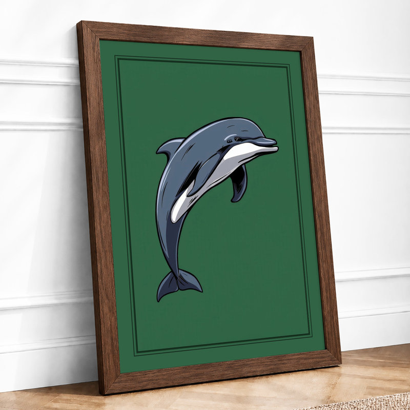 Leaping Dolphin Modern - Framed Print, A4 - 29.7 x 21.0 cm, Walnut