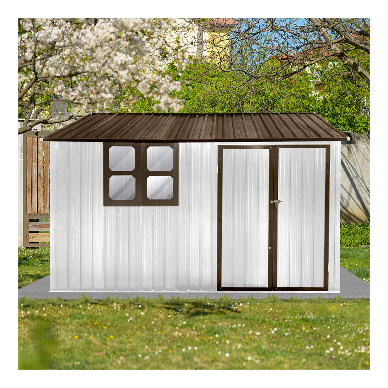 Metal Garden Sheds 10Ftx8ft Outdoor Storage Sheds White+Coffee With Window, 10' W x 8' D, Coffee