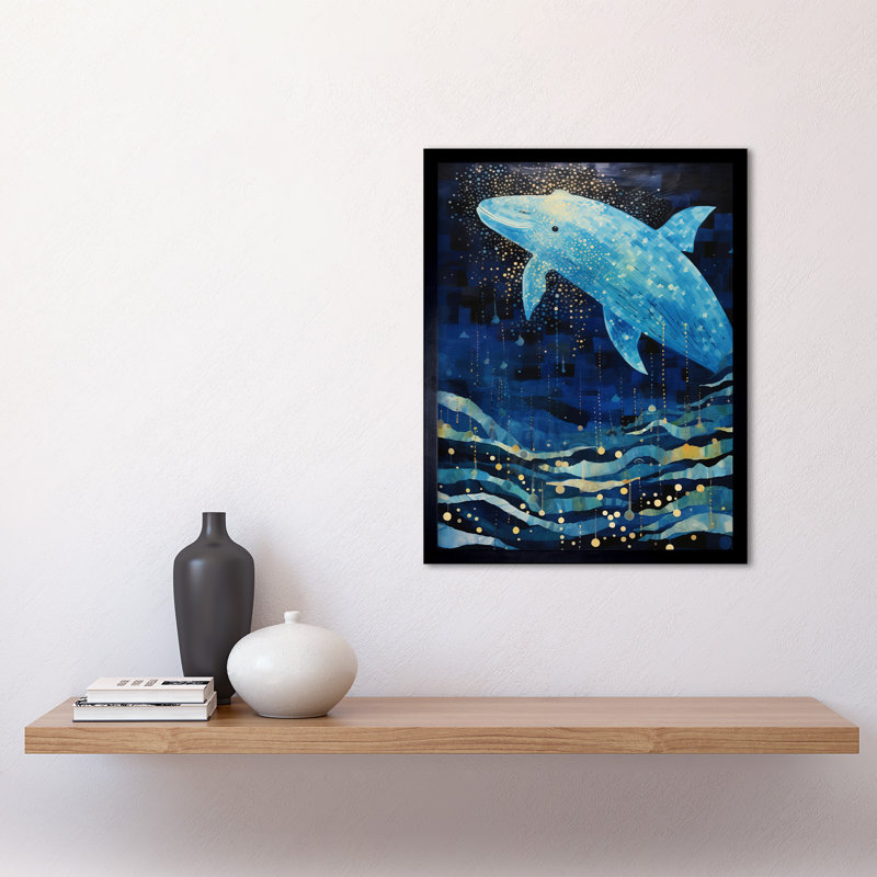 Blue Whale Breach Winter Waters Moonlit - Single Picture Frame Print