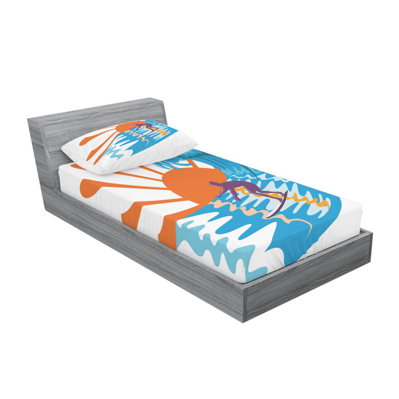 Ensemble de draps Sea Surfing on Waves, Ensemble de draps pour lit simple TG avec drap-hou