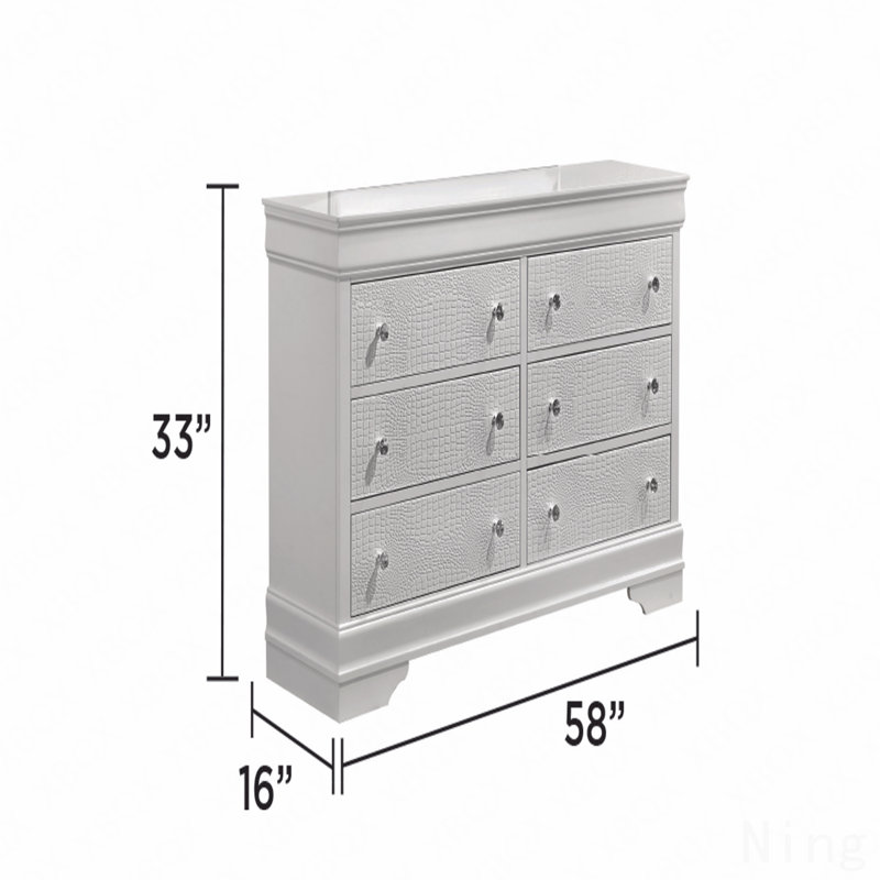 6-Drawer Dresser, Modern Style  Woodenen Construction, White