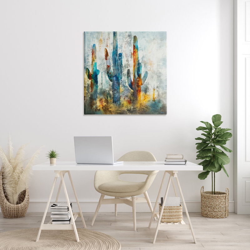 «Abstract Cacti Silhouettes Vibrant Succulent Colors» par Scott Brems - impression d'art graphique, H 36 po x l 36 po