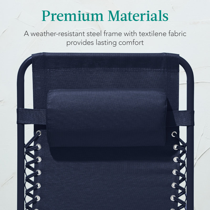  Monochromatic Zero Gravity Chair, Folding Patio Recliner W/Side Tray, Headrest - Navy