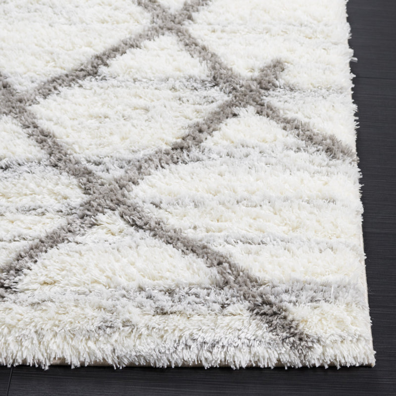 Tahoe Gray and White Geometric Shag Area Rug