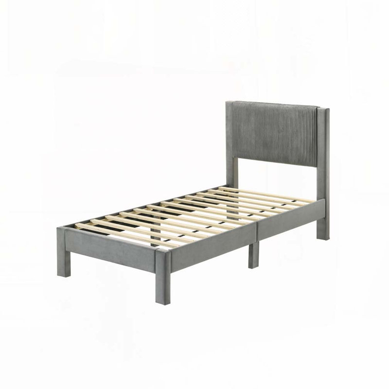 Lit plateforme tapissier Plush, Gris clair, Lit simple