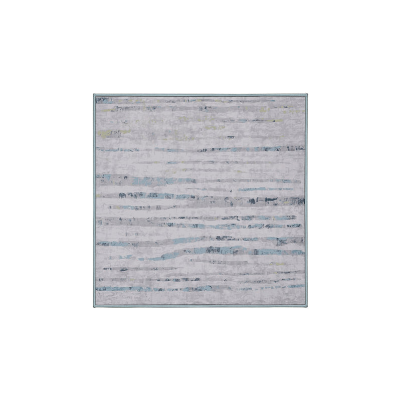 Machine Washable Blue Area Rug, Square 3'