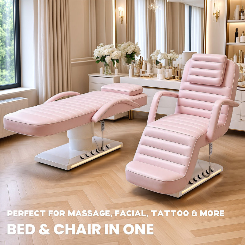 Electric Massage Bed with Adjustable Height, Backrest & Leg Rest, Professional Massage Table with Remote & Foot Control, LED Buttons