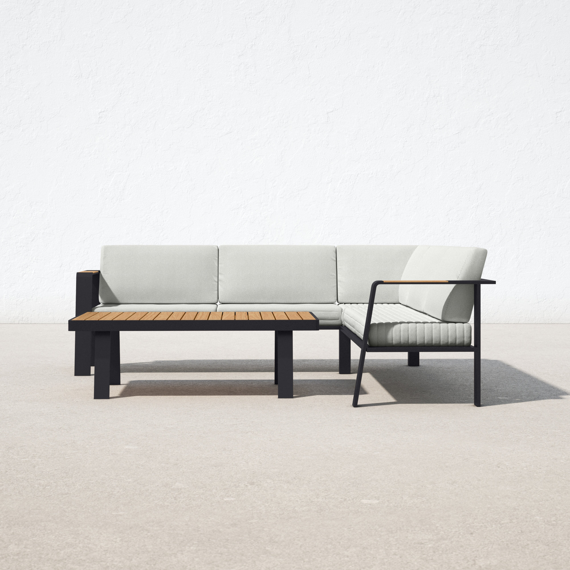 Raven Teak 4 - Person Modular Patio Conversation Set with Cushions, Taupe
