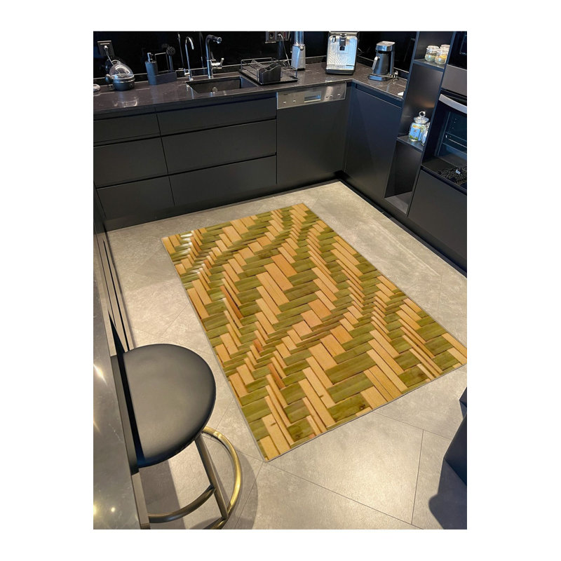 Tapis jaune à motif tissé lavable, Sous-tapis carré 3 pi 3 po inclus