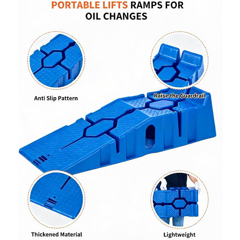 Rampes de service automobile en plastique à profil bas (lot de 2) – Capacité de 5 tonnes (12 000 lb), base antidérapante, inclinaison de 17°, hauteur de levage de 17 cm (6,7 po) pour les vidanges d'huile et l'entretien, bleues