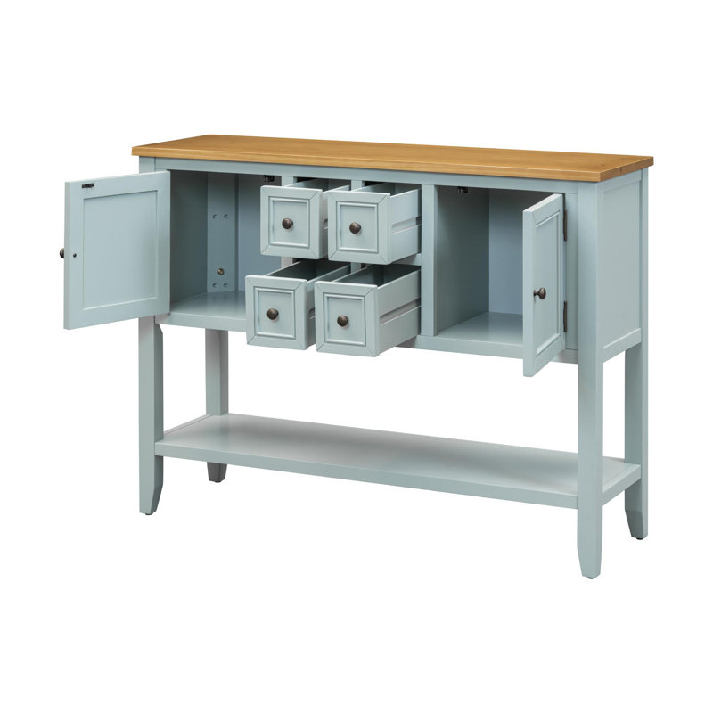 Vaste console avec rangement rétro, Lime/blanc, Naturel