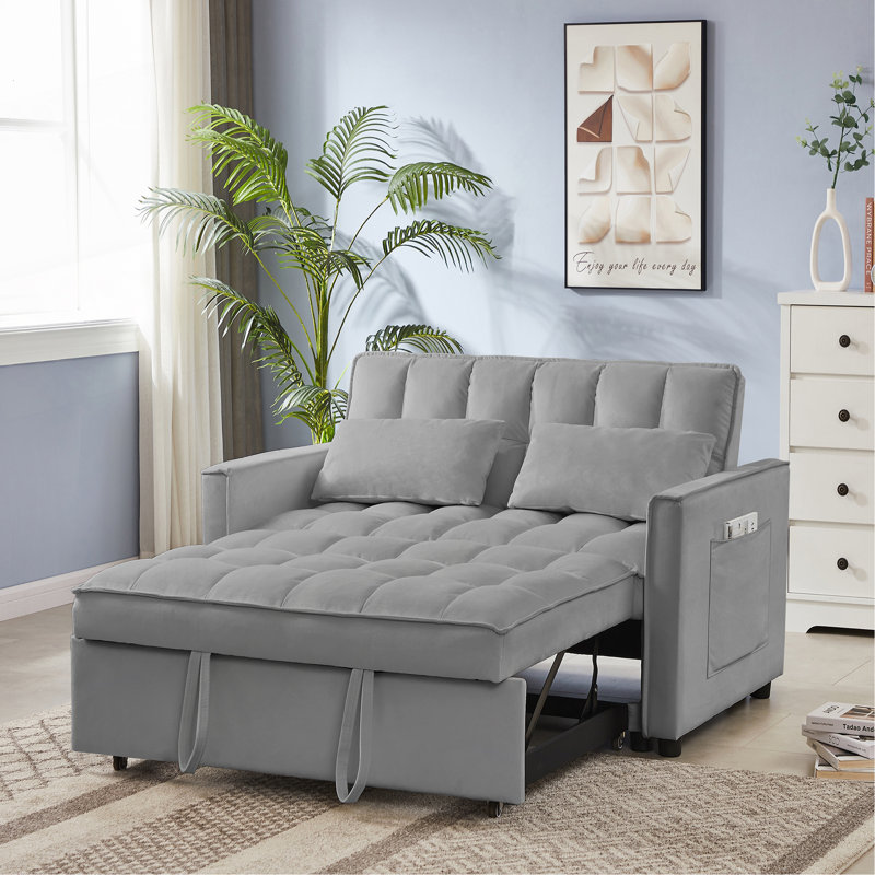 NOUVEAU Canapé-lit en velours gris (pieds de 7 cm)