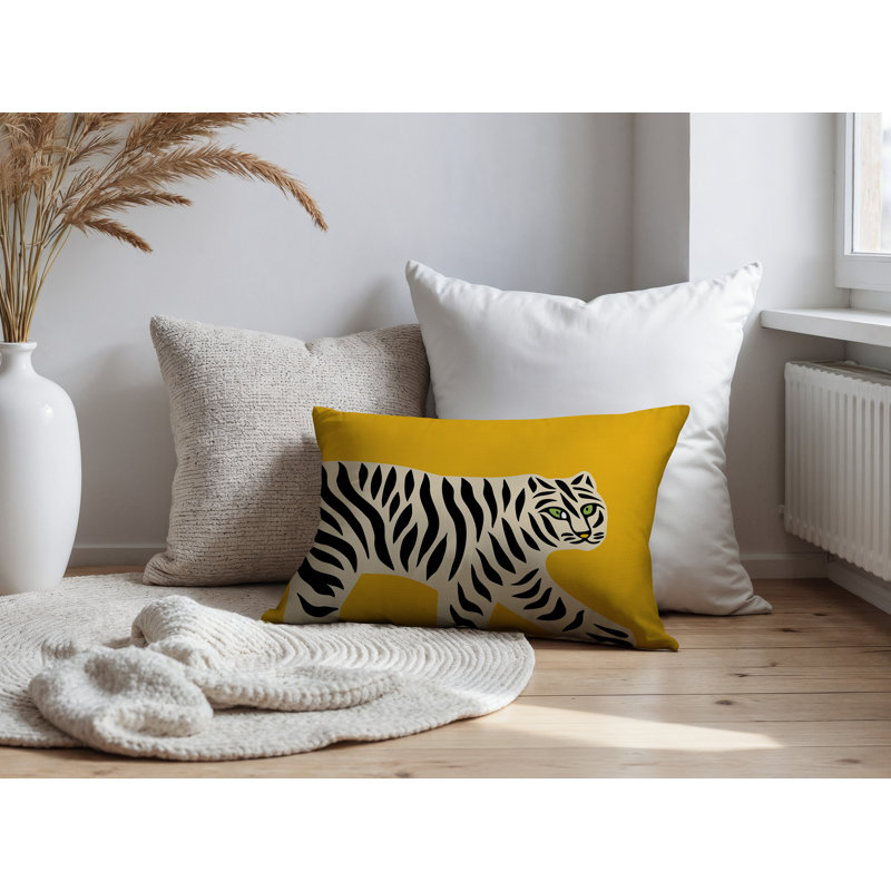 Oreiller rectangulaire intérieur / extérieur Gigi Tiger, Jaune, H 25 po x l 18 po