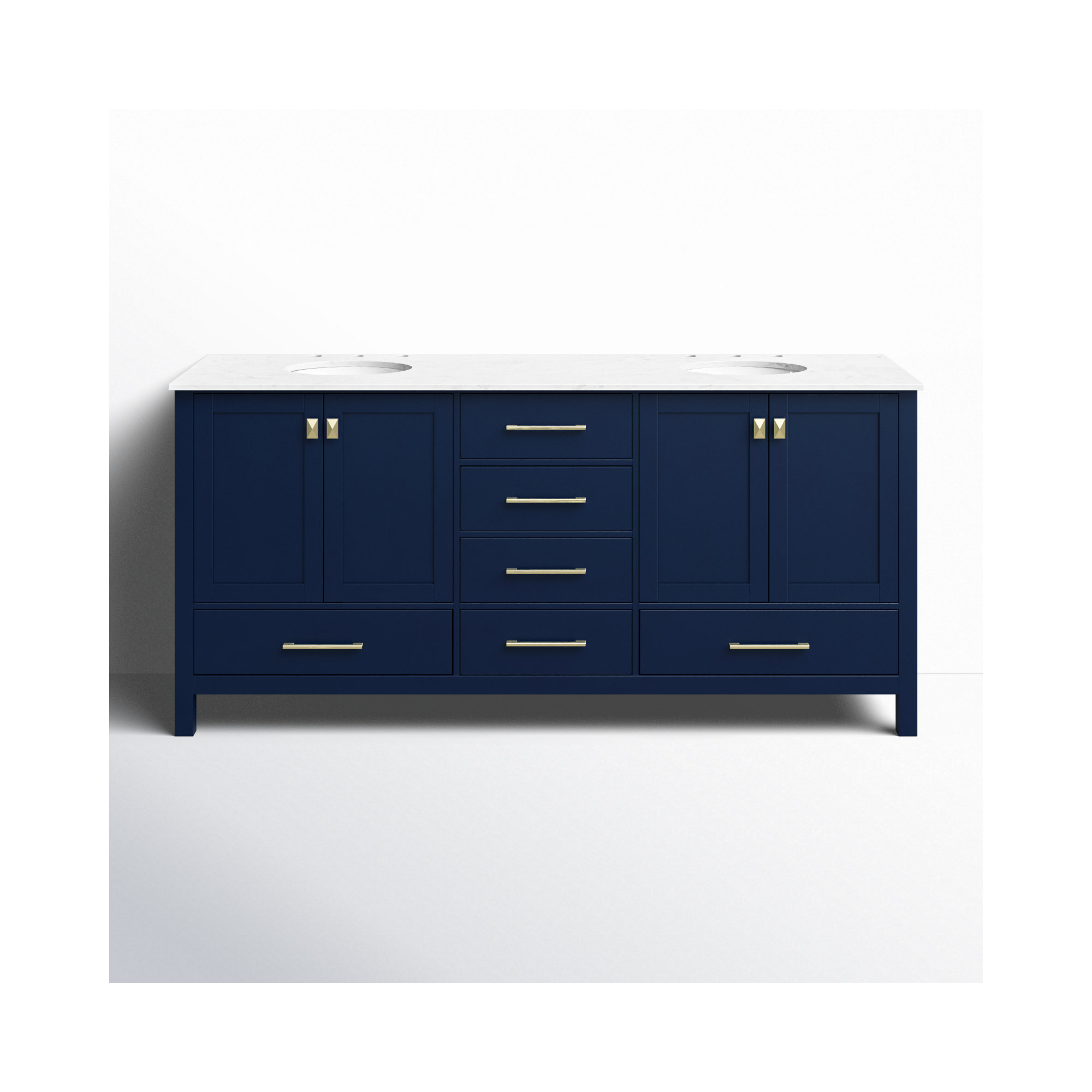 Irene 72'' Double Bathroom Vanity, Calacatta Quartz, Blue