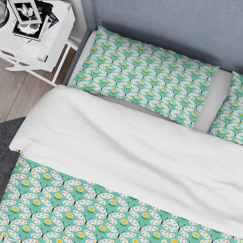 Retro Butterflies I - Ensemble de housse de couette à motif abstrait en microfibre