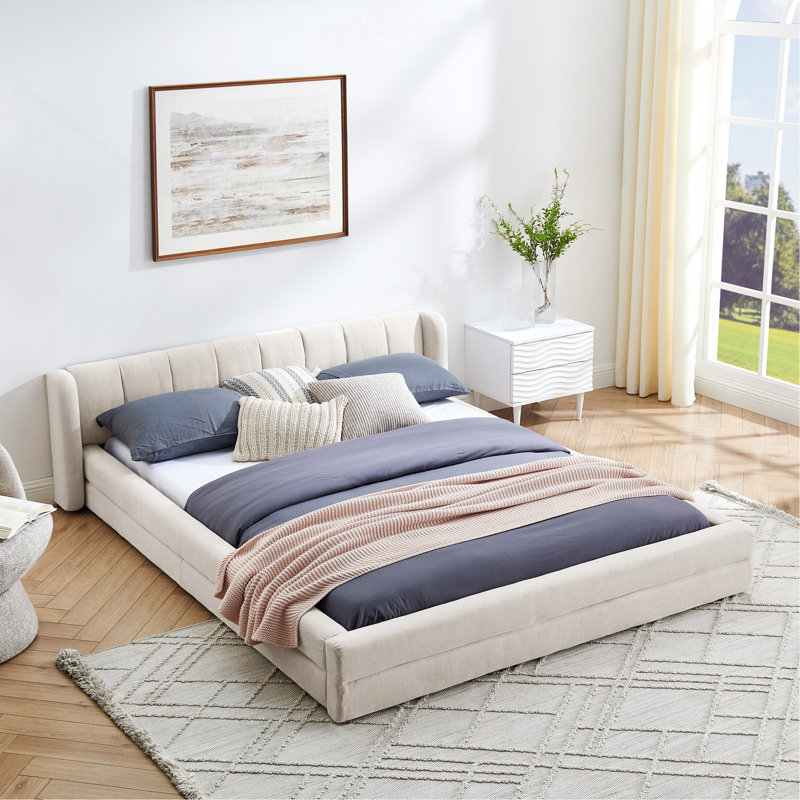 Grand cadre de lit tapissier grand avec tissu épais, lit plateforme très grand en chenille avec tête de lit et structure solide