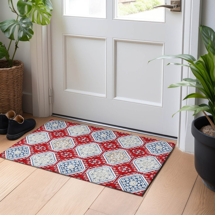 Machine Washable Indoor/Outdoor Claudian ACN1448 Red Rug