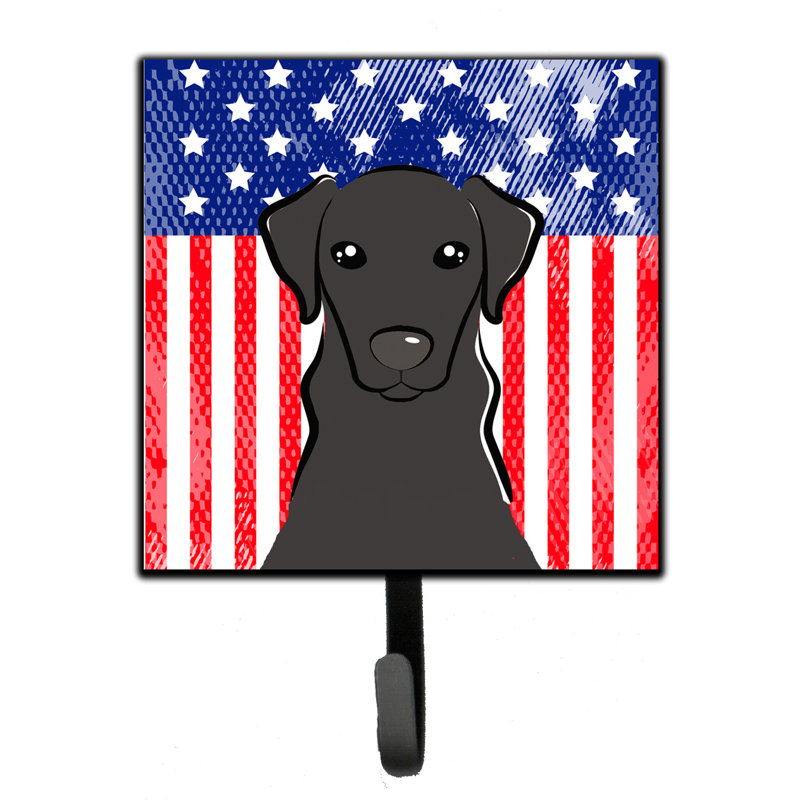Porte-clés mural Monreal American Flag and Retriever, Bleu / Rouge / Gris, Labrador noir