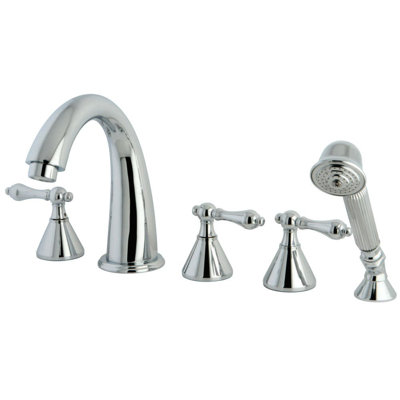 Robinet de baignoire romaine à trois poignées à fixation sur le comptoir à trois trous avec douche à main Kingston