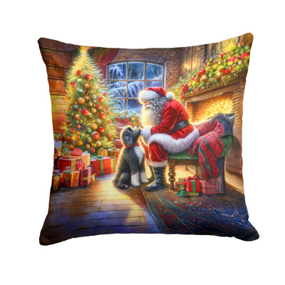Coussin décoratif chien d'eau portugais et père Noël