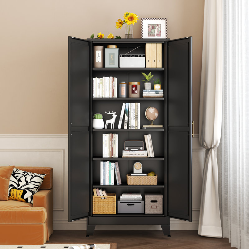 Metal Natthan Cupboard For Kitchen Dining Romm Living Room With 2 Door And 5 Adjustable Shelves, Black