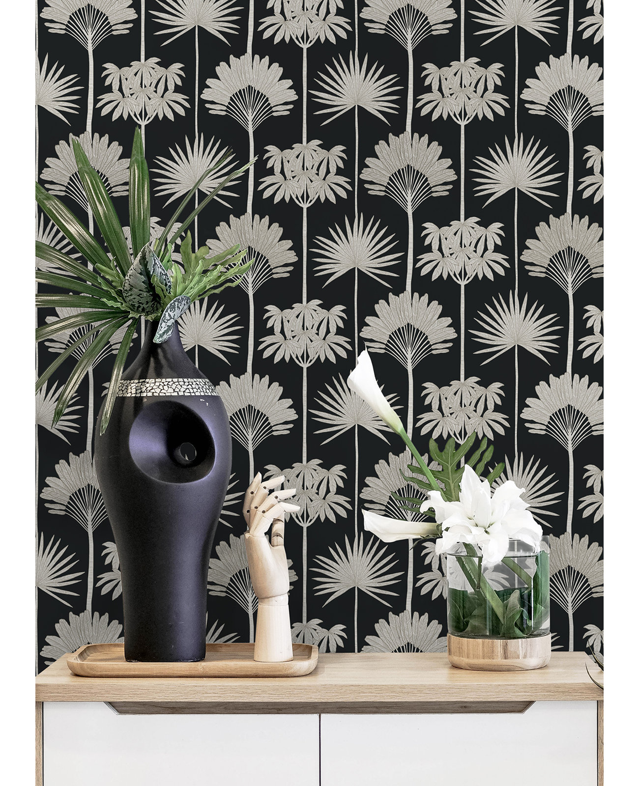 Popplewell Peel & Stick Floral Wallpaper, Black