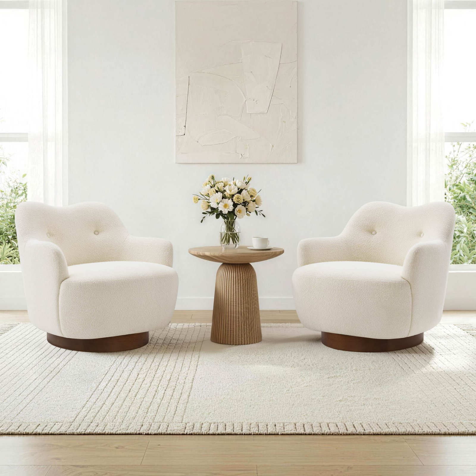 Upholstered Accent Chair, Cream Boucle