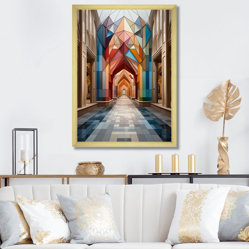 Symétrie architecturale de luxe sur toile, H 20 po x l 12 po x P 1 po, Encadrement doré