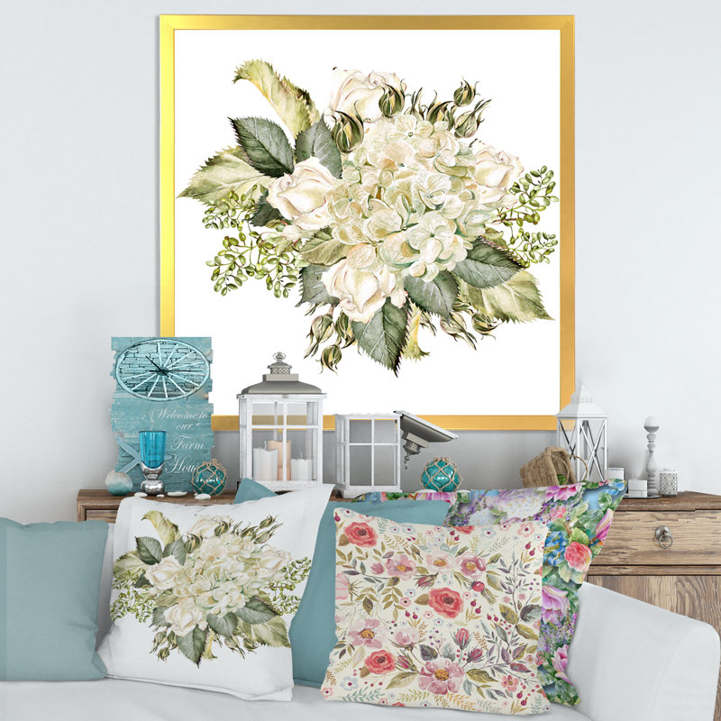 «Beautiful Bouquet With Hudrangea And Roses», reproduction de cadre photo sur toile, H 36 po x l 36 po x 1,5 po, Or