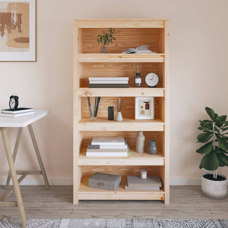 Shinn 154cm H Solid Wood Standard Bookcase, Light Brown, 154cm H x 80cm W x 35cm D