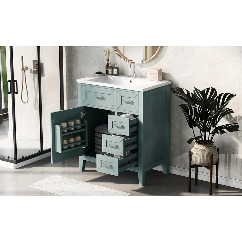 Lavabo de salle de bain moderne 30 po - Armoire avec tiroir de meuble-lavabo avec tiroir, Vert