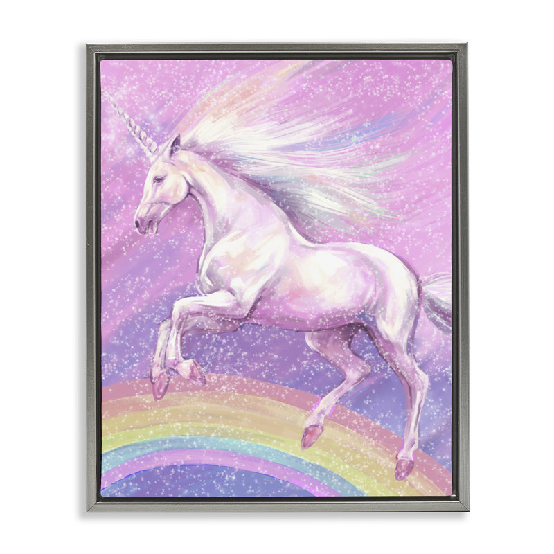Art graphique de la licorne sur toile par Ziwei Li, Cadre flottant gris lustré, H 31 po x l 25 po