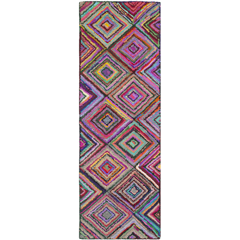 Maureen Geometric Cotton Hand Woven Area Rug, Runner 69 x 213 cm