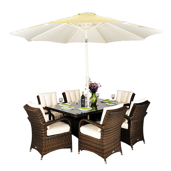 Harpenden 6 - Person Wicker Patio Dining Set with Rectangular Table , Cushions Included
