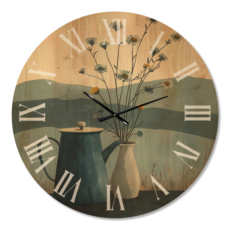 Nature morte des fleurs sauvages des Highlands - Horloge murale ronde de cuisine, impression sur bois, Extra Large