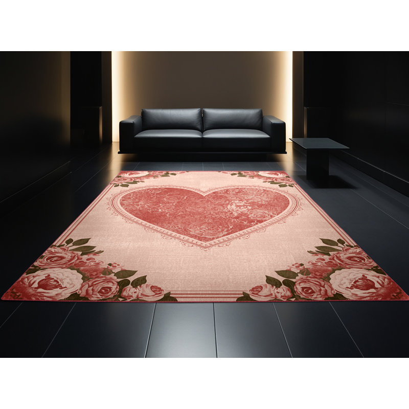 Tapis beige moderne et contemporain lavable à la machine Ritner Valentines, 5 x 8