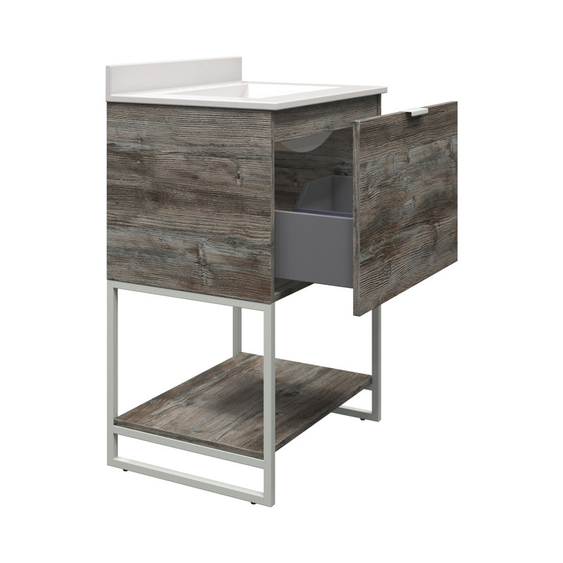 Meuble-lavabo simple l 24 po x P 19 po x H 39 po MagickWoods Lillimay, Gris bois flotté