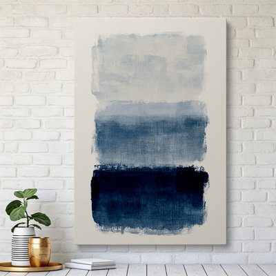 Modern Coastal Blue Ombre Abstract Brushstroke Canvas Wall Art 24×16 inch - Living Room Decor