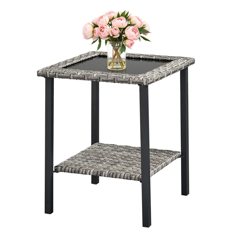 Outdoor Wicker Side Table, All Weather Rattan Small Patio Table Square End Table For Pool Balcony Deck Porch Lawn Backyard